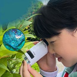 Kid Science Experiment Pocket Microscope Lab LED Light 60-120x Battery Powered Home School Biological Science Educational Toys