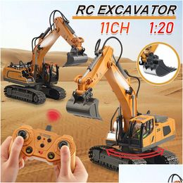 Electric/Rc Car Electricrc 24Ghz 11 Channel 1 20 Rc Excavator Toy Engineering Alloy And Plastic Remote Control Digger Truck For Childr Otp6T