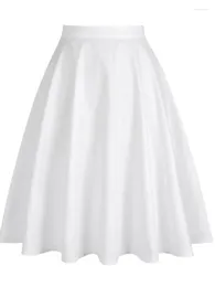 Skirts 2024 Vintage A Line White Flare Swing Fashion Solid Colour Summer Women Cotton 60s 50s Retro Skater Casual Skirt