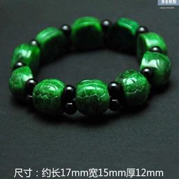 Strand Natural Green Jade Tortoise Shell Beads Elastic Bracelet Adjustable Bangle Jewellery Fashion Accessories Hand-carved Man Amulet