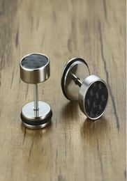 8mm Mens Carbon Fibre Stud Earrings Stainless Steel Illusion Tunnel Tapers Plugs Screw Earings Male Jewelry1777543