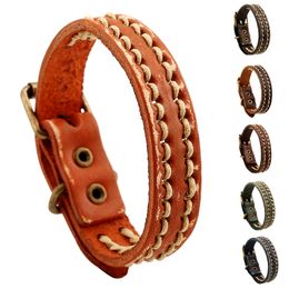 Punk Genuine Leather Bracelet Bangle for Men Designer Jewelry Charm Pin Buckle Handmade Wristband Bangle Cuff Steampunk Jewelry