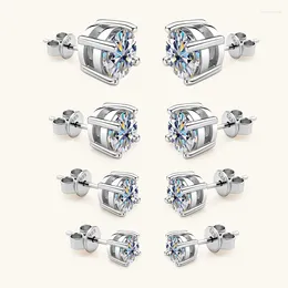 Stud Earrings 925 Sterling Silver Round Cut 4mm/5mm/6.5mm/8mm Moissanite Simple Four-Claw For Women Men Fine Jewellery