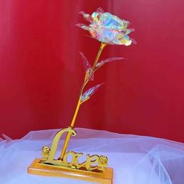 Decorative Objects Figurines Valentines Day Creative Gift 24K Gold Rose Eternal Love Wedding Decoration Illuminates Flowers H240521 8EVB