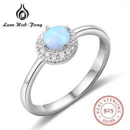 Cluster Rings Dainty Blue Opal 925 Sterling Silver Women Cubic Zirconia Engagement Wedding Ring Jewelry (Lam Hub Fong)