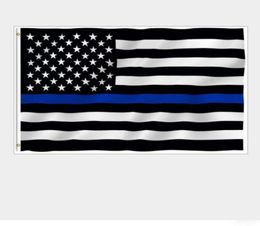 USA Police Flags 3 5 Foot Thin Blue Line USA Flag Black White And Blue American Flag With Brass Grommets Banner Flags AAD27539716615