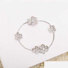 Charm Bracelets 2022 Pure 925 Sterling Sier Jewelry Women Flower Cherry Bracelet Party Wedding Diamond Luxury Brand Top Quality Lock Dhvpi