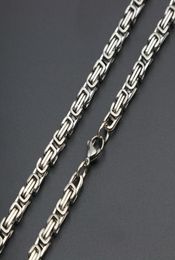 Mens Chain Double film 4mm 5mm Silver Tone 316 Stainless Steel Byzantine Box Link Necklace Chain8999251