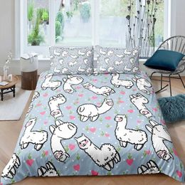 Bedding sets Cartoon Llama Alpaca Sets for Kids Boys Girls Floral Quilt Cover Room Decor Bedroom Collection 3Pcs Queen King Full Size H240521 NAU6