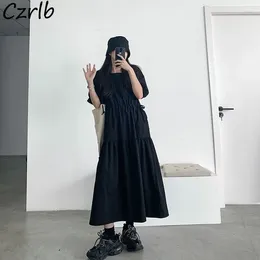 Casual Dresses Preppy Style Dress Women Short Sleeve Summer Harajuku Baggy Fashion Solid Black Gothic Vintage Maxi Vestidos Basic O-neck