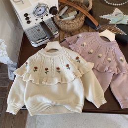 Cel vintertröja broderi flickor stickkläder varm pullover l2405