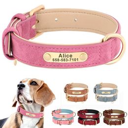 Dog Collars Leashes Personalised Collar Custom PU Leather Free Engraved Nameplate Tags For Small Medium Large Dogs Pitbull Labrador H240522