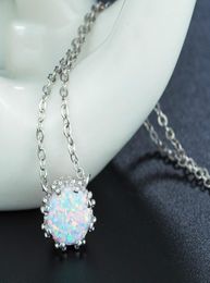 Fashion Women Pretty Opal 925 Silver Necklace Pendant Chain Necklace Wedding Jewellery Anniversary Day Gift Mom Birthday Gift8071503