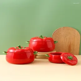 Bowls Cartoon Style Ceramic Tomato Soup Bowl Double-Hled Household Porcelain Plate Perfect For Kitchen Use Home Decor