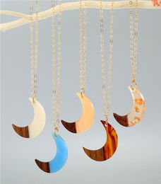 Pendant Necklaces 1PC Bohemia Unique Resin Wood Moon Necklace Fashion Simple Crescent Geometric Chain Choker Jewellery Gifts N2808676236