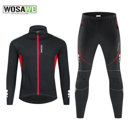 WOSAWE Winter Mens Cycling Outfit Fleece Warm MTB Jacket Reflective Sportwear Jerseys Pant Suit Thermal 240511