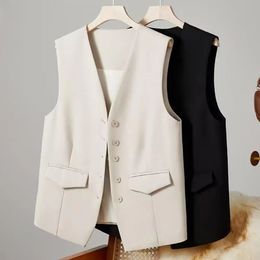 Women Suit Vest Elegant Womens V Neck Business Vest Sleeveless Waistcoat for Office Commute Style Solid Colour Singlebreasted 240522