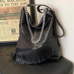 Evening Bags Women Pu Leather Shoulder Large Capacity Black Punk Style Bucket Handbag Tote Solid Crossbody Bag Big Travel Purse For Girl