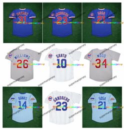 Cubs Cooperstown Baseball Jersey Sammy Sosa Ron Santo Mark Grace Ryne Sandberg Andre Dawson Ernie Banks Maddux Billy Williams Wrigley Harry Caray Patch S-4XL