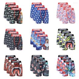 Underpants 3Pcs Sexy Men Underwear Boxers Cueca Male Panty Lingerie Boxershorts Plus Size Breathable Print Man Boxer Briefs