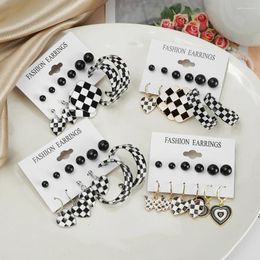 Dangle Earrings Women Black White Plaid Geometric Earring Set Trend Butterfly Love Heart Acrylic Fashion Jewelry