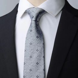 Mens 100 Silk Tie Cravat Neckerchief Necktie Floral Grey Business Casual High density Waterproof 240522