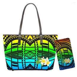 Shoulder Bags Luxury Designer PU Leather Purses And Handbags Set Polynesian Tribal Floral Printed For Women Brand Handbag Wallet