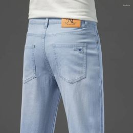Men's Jeans Light White Blue Lyocell Fabric For Men Summer Thin Business Straight Leg Loose Trousers Casual Long Pants