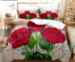 Bedding sets Flower Duvet Cover Set Bed Single Red Rose Quilt 3D Comforter Sets 3pcs with Case King Size Full Wedding H240521 9Y2V