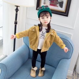 Jackets Kids For Girls Lettered Hooded Corduroy Coat Korean- Style Fashion Cartoon Baby Girl 1-8-Year-Old