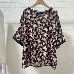 Women's Blouses Butterfly Chiffon Tops Women Summer Loose Printed Mother Rose Shirts