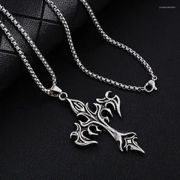 Pendant Necklaces Men Vintage Punk Flame Cross Necklace Chain For Male Hip Hop Rock Gothic Style Choker Jewellery Gift