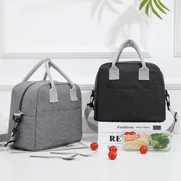 Storage Bags Portable Lunch Bag With Should Strap Handle Food Cooler Aluminium Foil Insulation Handbag For Student Thermal Box Black