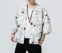 Original Men Japan Style Jackets Cardigan Shirt Coat Traditional Loose Printing Fashion Casual Thin Jacket Summer Men039s Outer5631868