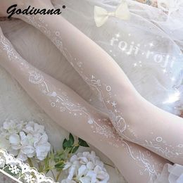 Women Socks Lolita Spring Summer Arbitrary Cut Stockings Girls Japanese Style Printing Pantyhose Thin