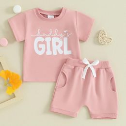 Clothing Sets Arrival Baby Girls Summer Outfits Fashion Letter Print Kids Clothes Short Sleeve T-Shirt Elastic Shorts Set Cute Toddler