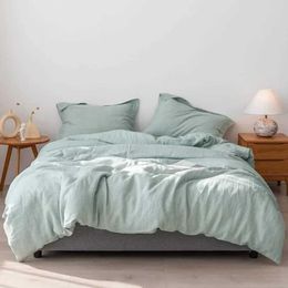 Bedding sets King size bed style stone washable piece 1 piece of down duvet cover 2 pieces of soft and breathable mint green 100% linen down duvet cover setQ240521