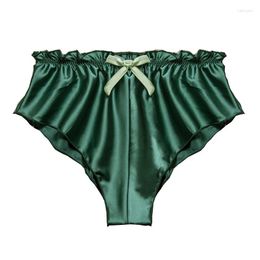 Women's Panties Ladies Mid Waist Briefs Plus Size Sexy Japanese Ice Silk Satin Seamless Retro Ruffle Lingerie Girls Lady Underpants