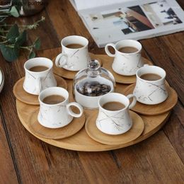 Mugs Ceramic Coffee Cup And Saucer Set Wooden Pallet Concentrate 6-piece Glass Cover Snack Bowl Afternoon Tea Sets