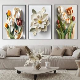 Nordic Simple Aesthetics Wall Art 3D Flowers HD Oil on Canvas Posters and Prints Home Bedroom Living Room Decoration Gifts