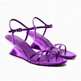 Heels High Wedges Metallic Sliver Sandals Bling for Women Narrow Band Buckle Strap Sexy Brand Shoes Open Toe Sum 9b5