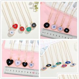 Pendant Necklaces Simple Heart Evil Eye Druzy Drusy Necklace Women Resin Handmade Clavicel Chains For Female Christmas Imitation Nat Dh3We