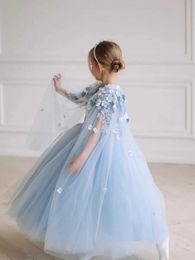 Christening dresses Elegant 3D Decal Tulle Flower Girl Dress Fluffy Girl Birthday Party Princess Childrens Party Evening Dress First Party Q240521