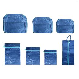 Storage Bags 7pcs Waterproof Solid Packing Travel Bag Set Clothes Shoes Zipper For Luggage Tidy Sundries Sturdy Coat Dress Portable