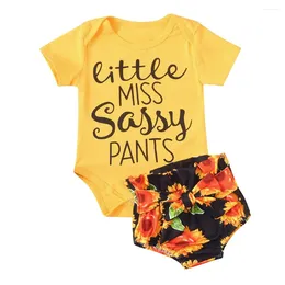 Clothing Sets Infant Baby Girls Letter Print Romper Bodysuit Sunflower Shorts Outfits Set Pants Hoodie