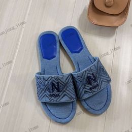 Denim embroidered Slipper Famous Designer Paris Women Sandals Slides quilted Pillows Comfortable Black blue Summer Fashion Slider Beach Flip Flops flats shoes