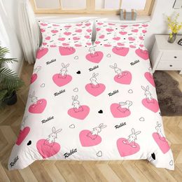 Bedding sets Watercolour Bunny Rabbit Duvet Cover Set Decorative 3 Piece with 2 Shams Queen King Full Size Bedroom Decor H240521 IVCK