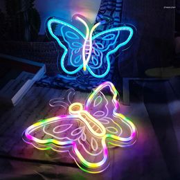 Decorative Figurines Butterfly Creative Modelling Neon 3D Carving Luminous Ambient Light Led Billboard Sign USB Interface Home Decoration