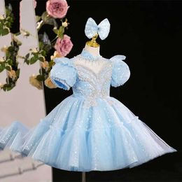 Christening dresses Sequin short sleeved baby dress suitable for girls first birthday party princess dress childrens Baptist party Christmas banquet Q240521