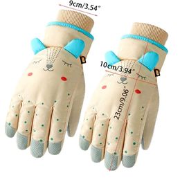 Children Kids Winter Waterproof Snow Gloves Solid Color Cartoon Ears Thermal Insulated Windproof Sport Snowboard Ski Wrist 87HF L2405